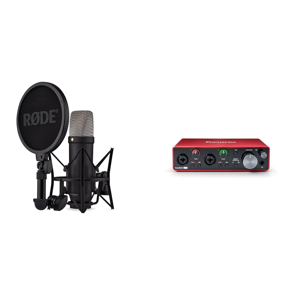 RØDE NT1 5th Generation Large-Diaphragm Studio Condenser Microphone with XLR and USB Outputs & Focusrite Scarlett 2i2 3rd Gen USB Audio Interface