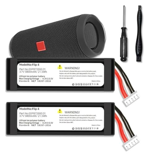 Image of 2026 New Upgraded 5800mAh Replacement Battery for Flip 4, 2 Pack | Rechargeable for jbl flip 4 battery, Compatible with Flip4 GSP872693 01, With Tool Kits, 1200+charging cycles, Long Lifespan