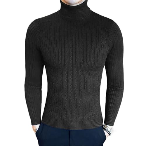 Men's Slim Fit Turtleneck Sweater Winter Warm Twisted Knit Pullover Solid Color Streetwear3