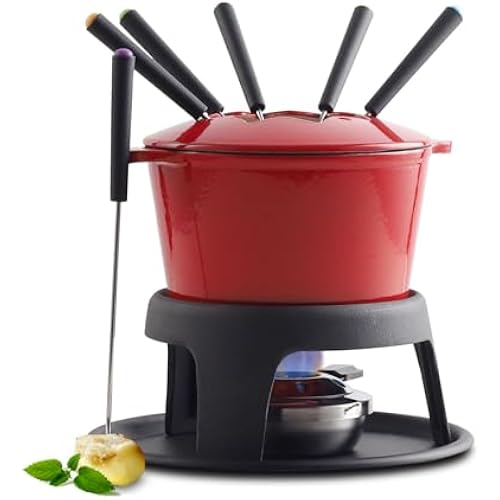 Artestia Cast Iron Cheese Fondue Pot for Chocolate Fondue Pot
