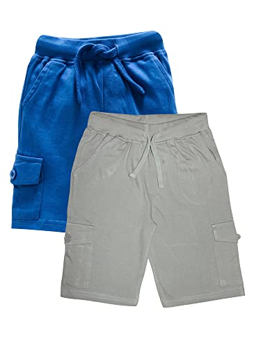 Image of KiddoPanti Boys Knit Solid Cargo Shorts Pack of 2 | 100% Cotton | Comfortable Rib Waistband | 2 Front Pockets & 2 Cargo Pockets | Sport Bermuda Half Pant for Boys