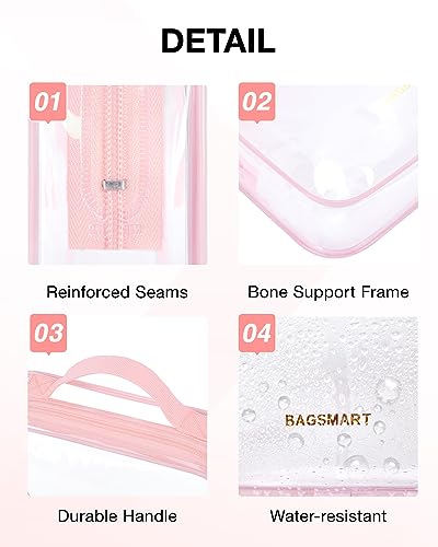 Image of BAGSMART Clear Toiletry Bag, TSA Approved Travel Toiletry Bag Carry On Travel Accessories Bag Airport Airline Quart Size Bags water-resistant Makeup Bag for Women | Water-resistant Travel Toiletry Bag, Carry On Travel Accessories Bag, Airport Airline Quart Size Bags Women Men, Makeup Bag