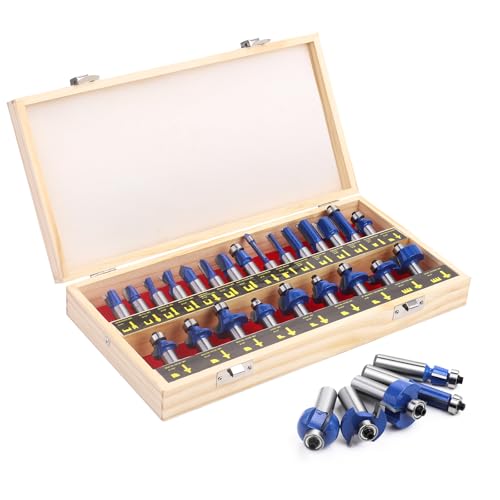 UTRUSTTO 1/2 Router Bit Set 24 Pieces 1/2 Inch Shank Tungsten Carbide Router Bits for Professional and Beginners Carpenter