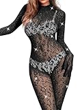 YVVEER Mesh Jumpsuit for Women Rhinestone Leopard Lace Jumpsuits Fishnets Bodysuit Plus Sexy One Piece Club Party Poster Outfits Black One Size Fits All