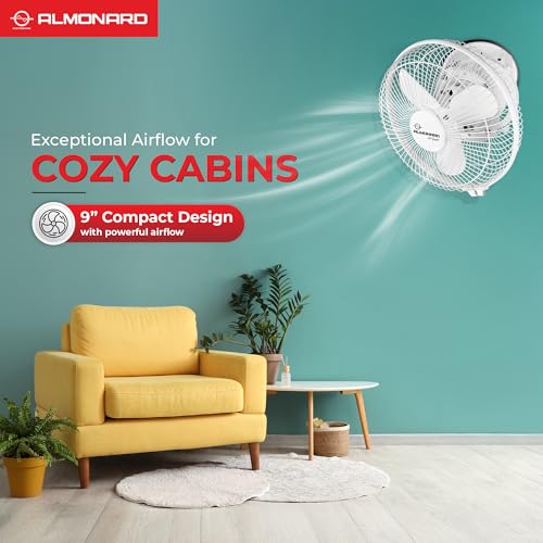 Image of Almonard 225mm High Speed Cabin Fan, High Velocity Blades, Single Speed Setting, Cabin Fan for Office, Retail Kiosks, Available in White