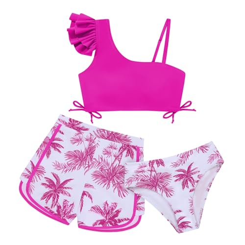 Weixinbuy Girls Swimsuit 3 Piece Bathing Suit for Teens Kids Ruffle Swimwear Tropical Floral Print Bikini Set for 9-16T