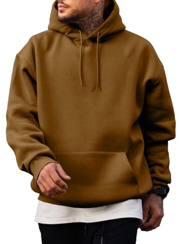 Image of JMIERR Mens Fleece Lined Hoodie Pullover Drawstring Pocket Winter Warm | Cozy fleece-lined pullover, adjustable drawstring hood, kangaroo pocket, regular fit, machine wash