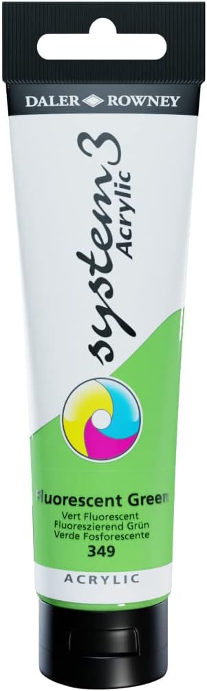 Daler Rowney System3 Fluorescent Green 150ml Acrylic Paint Tube - Acrylic Painting Supplies for Artists and Students - Artist Paint for Murals Canvas and More - Art Paint for All Skill Sets