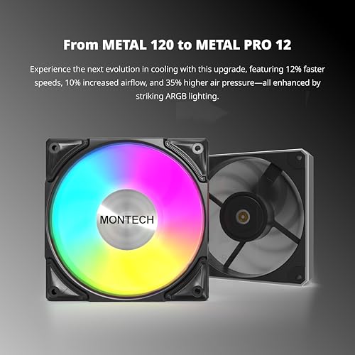 Image of MONTECH Metal PRO 12 ARGB 120mm PWM - High Static Pressure, Quiet RGB Fan with Fluid Dynamic Bearing - Black