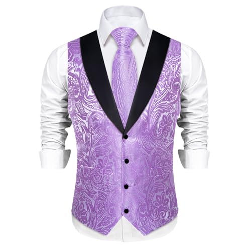 Image of DiBanGu Mens Paisley Suit Vest Silk Jacquard Waistcoat and Necktie Set Formal Shawl Collar Dress Vest 7PCS for Wedding Party