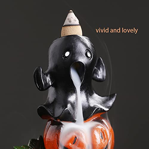 Halloween Cute Ghost And Pumpkin Smoke Backflow Incense Burner With Skull Pad And 45 Pcs Mixed Scented Incense Cones For Aromatherapy And Home Decoration #TOP1