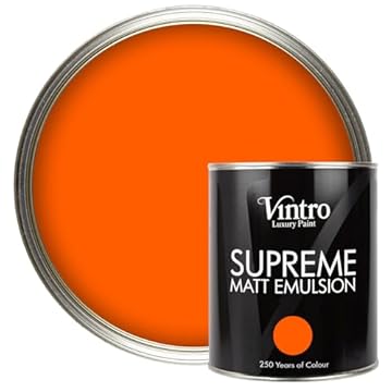 Vintro | Luxury Matt Emulsion | Smooth Chalky Finish | Multi Surface Paint | for Walls, Ceilings, Wood and Metal | (Pumpkin - Orange, 1 Litre)