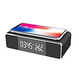 W Digital Clock and QI Wireless Phone/Pods Charger with Bluetooth Speaker, LED Desk Alarm Clock with...