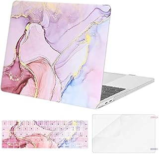 MOSISO Compatible with MacBook Pro 13 inch Case 2023 2022 2021-2016 M2 M1 A2338 A2289 A2251 A2159 A1989 A1706 A1708, Plastic Hard Shell Case&Keyboard Cover Skin&Screen Protector, Marble MO-MBH216,Pink
