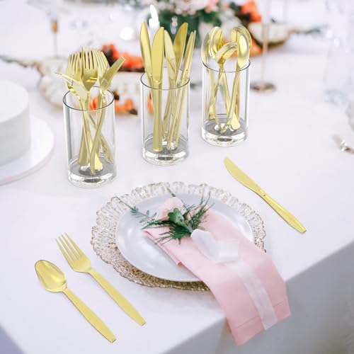 image for Dealusy 300 Count Extra Heavy Duty Gold Plastic Silverware, 100 Forks,