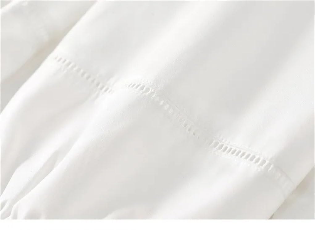 Blusas rectas bordadas de retazos para mujer, cuello en V, manga abombada de tres cuartos