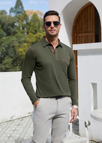 Polo clásico de hombre EDITCOZY manga larga camisa de golf | Ligera, transpirable, stretch, con botones, bolsillos, cuello, pulóver, casual para trabajo miniatura 3