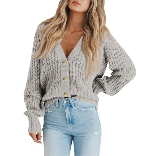 Cardigan Sweaters for Women V Neck Button up Oversized Short Cardigans Casual Cozy Chunky Knit Sweater Coats Jacket3