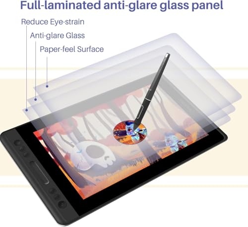 Image of HUION Kamvas Pro 13 Graphic Tablet with Screen, 13,3 inch Drawing Tablet with Screen, Full Laminated, with Adjustable Stand and Battery-Free Stylus, Ideal for Work from Home & Remote Learning