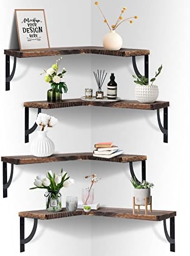 ANCEN Corner Floating Shelves Set of 4 Wall Mounted Wooden Storage Display Wall Shelves Decor for Living Room, Bathroom, Kitchen, Bedroom, Nursery Room,Garage and Office