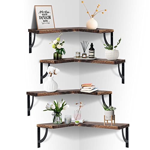Ancen Corner Floating Shelves Set Of 4 Wall Mounted Wooden Storage Display Wall Shelves Decor For Living Room, Bathroom, Kitchen, Bedroom, Nursery Room,Garage And Office #TOP16