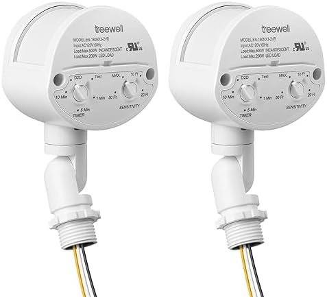 2 Pack Motion Sensor, 180-Degree Replacement Motion Detector, Adjustable Time & Detection Sensitiity Up to 60 Feet Range, 3 Working Modes Pir Motion Sensor for Security Floodlight, White, UL Listed