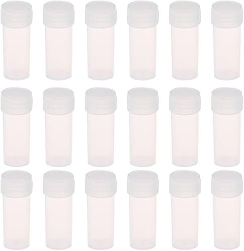 Balacoo 50 botellas de plástico con tapa de rosca, cajas limpiadoras rellenables vacías para tabletas, botellas de té con tapas, recipientes para