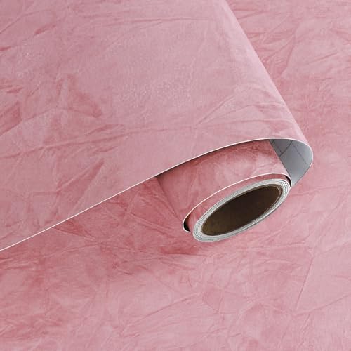 VaryPaper Coral Pink Velvet Fabric Wallpaper Self Adhesive Velvet Flock Liner for Jewelry Boxes 40cmx200cm Pink Textured Fabric Contact Paper Vinyl Wrap for Furniture Cupboards Drawer Liner Crafts