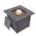Opohoro 30" Wicker Rattan Propane Fire Pit-50,000 BTU Outdoor Steel Fire Table with Lid and Lava Rock, 2-in-1 Gas Fire Pit for Deck Porch Garden Backyard-Grey