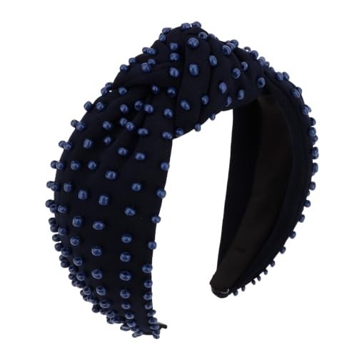 YISSION Navy Blue Beaded Knotted Headband 1 Pack Wide Hair Accessory