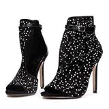 [TRVELBETT] ブーツサンダル サマーブーツ サンダル オープントゥ ピンヒール レディース キラキラ 楽ちん 脚長ブーツサンダル シューズ ブーツ グラディエーター ブーティ 靴 レディース 夏 ハイヒール サンダル 黒 (26cm(42))