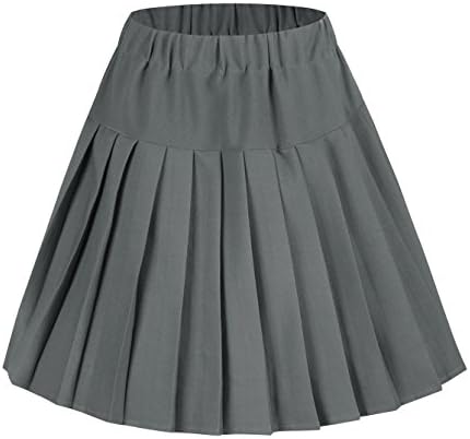 EXCHIC Women's A-Line Mini Skirt Stretchy High Waist Pleated Tenn...