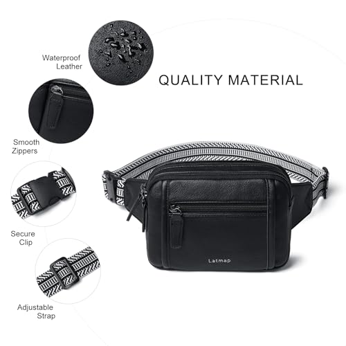 Image of LATMAP 3L TRIPLE ZIP Fanny Packs Belt Bag For Women Men Crossbody Waist Pack Sling Chest Bum Travel Bag Purse Faux Leather Fashion Cute Black