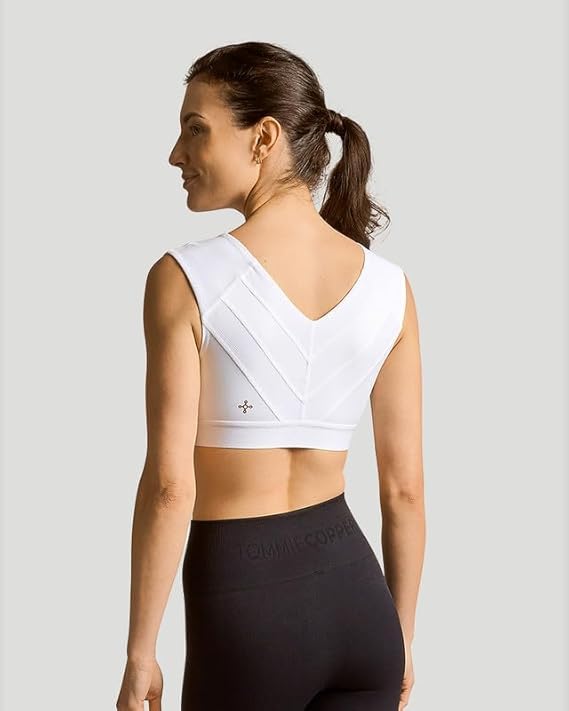 Image of Tommie Copper Shoulder Support Compression Bra with Front Zipper Closure Wireless Posture Corrector & Back Support Bra UPF 50