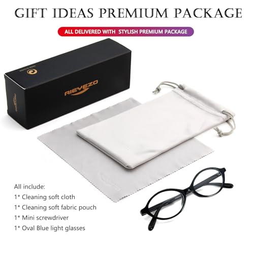 Image of AIEYEZO Small Oval Blue Light Glasses for Women Fashion Retro TR90 Oval Frames Computer Screen Glasses (Black)