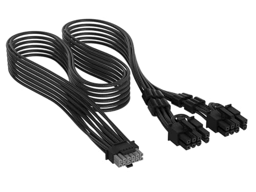 CORSAIR Elite Premium Guaina Individuale cavi alimentatore di PCIe 12V-2x6 a 2x 8 Pin (6+2 Split) – Guaina in paracord a tripla maglia, compatibile con PSU 12V-2x6 – Nero