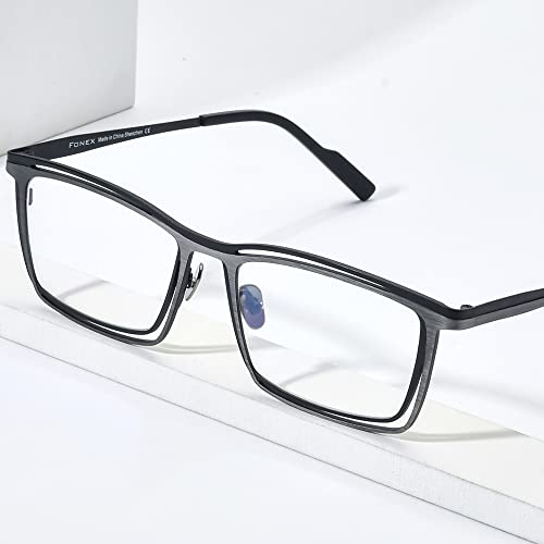 Image of FONEX Pure Titanium Glasses Frame Men Square Magnet Clip On Eyeglasses with Polarized Lens