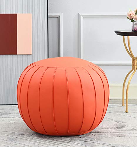 Comfortland Unstuffed Ottoman Pouf Covers,Large Faux Leather Foot Stool, 25x17 Inches Round Poof Seat, Floor Bean Bag Chair,Foot Rest Storage Solutions for Living Room, Bedroom, Kids Room Orange red