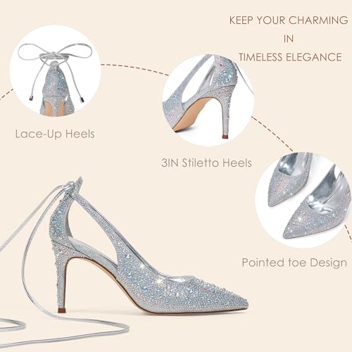 GENSHUO Lace Up Pumps for Women Strappy High Heels Sexy Pointed Closed Toe Shoes 3 Inch Stiletto Heels Suede Dress Party Wedding Shoes4