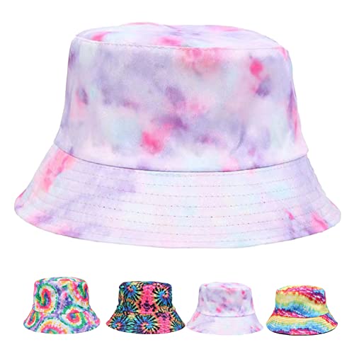 Bucket Hat Reversible Packable Tie Dye Hats Double Side Reversible Beach Sun Kids Hats (D) #TOP6