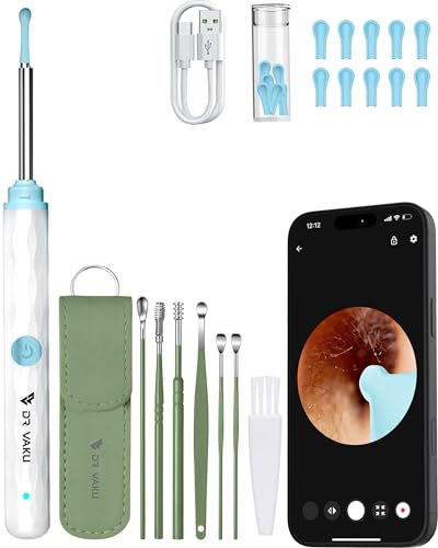 Image of Dr Vaku Earocam Ear Cleaner Earwax Removal Tool with Extra Cleaning Kit (Set of 7) HD Camera Wifi Connection & 6 LED Lights Endoscope Tool + 11 Silicone Tips Free & Storage Case-White /Green