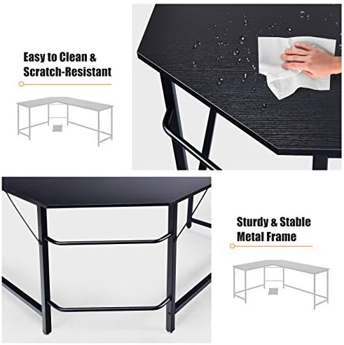 CASART Computer Desk, L-Shaped/U-Shaped Writing Workstation with CPU Stand, Corner Desk Working Study Table for Home Office(L-Shaped Desk-168 x 125 x 75cm, Black)