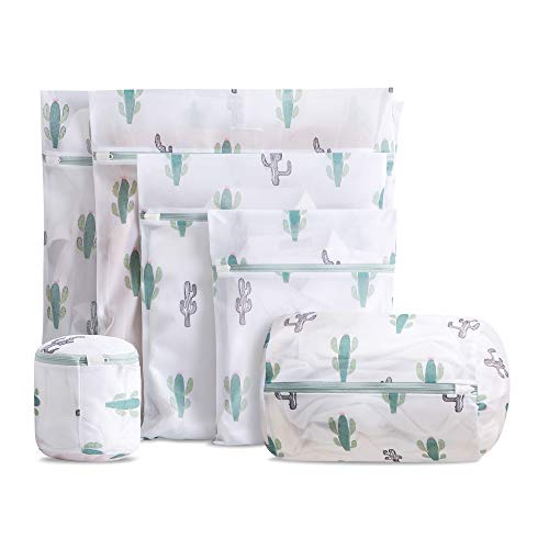 Yates Home 6 Pcs Washing Bags for Delicates with Print,Bag for Washing Machine for Baby Socks, Bra, Underwear, Extra Large Garment, Lingerie,Travel Storage Organizers Large Pack(Cactus)