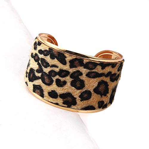 Liao Jewelry Leopard Cuff Bracelet For Women Horse Hair Leather Wide Gold Open Bangle Bracelets #TOP4