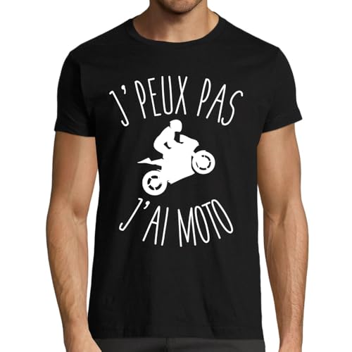 Maglietta nera da uomo motociclista | J'peux Pas J'Ai Moto | Tessuto spesso | Idea Regalo Umorismo Biker | 100% Cotone Taglio regolare, Nero , XXXXXL