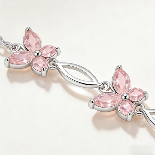 Image of Sterling Silver Butterfly Link Bracelet for Women,Adjustable Charming Dainty Jewelry,Ideal Gift for Mom,Wife and Her