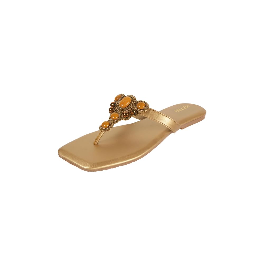metro Women's Faux Leather Embellished Occasion Thong Chappal-picture-24
