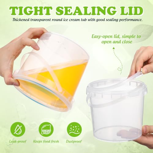 Image of DOITOOL 2Pack Clear Plastic Bucket with Lid and Handle 68 oz / 2L Reusable Ice Cream Tub with Lids, Food Grade Round Plastic Pail Container, Freezer Safe Food Storage Containers for Drinks