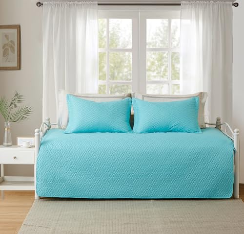 Image of 3 Piece Blue Daybed Cover Twin Size Cozy Daybed Sets Bedding Double Sided Quilting Cover Set Geometric Print Bedspread Coverlet All Season for Twin Bed with 2 Standard Shams,39 inchx75 inch