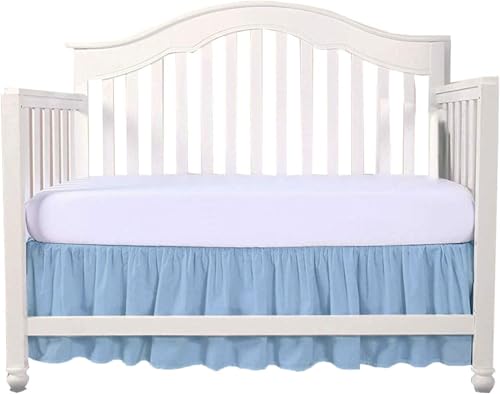 Crib Bed Skirt 28” x 52” with 14” Drop – Split Corners Dust Ruffle, Microfiber - Breathable, Durable, Elastic Adjustable Fit, Soft Nursery Bedding for Baby Boys & Girls, Light Blue Solid